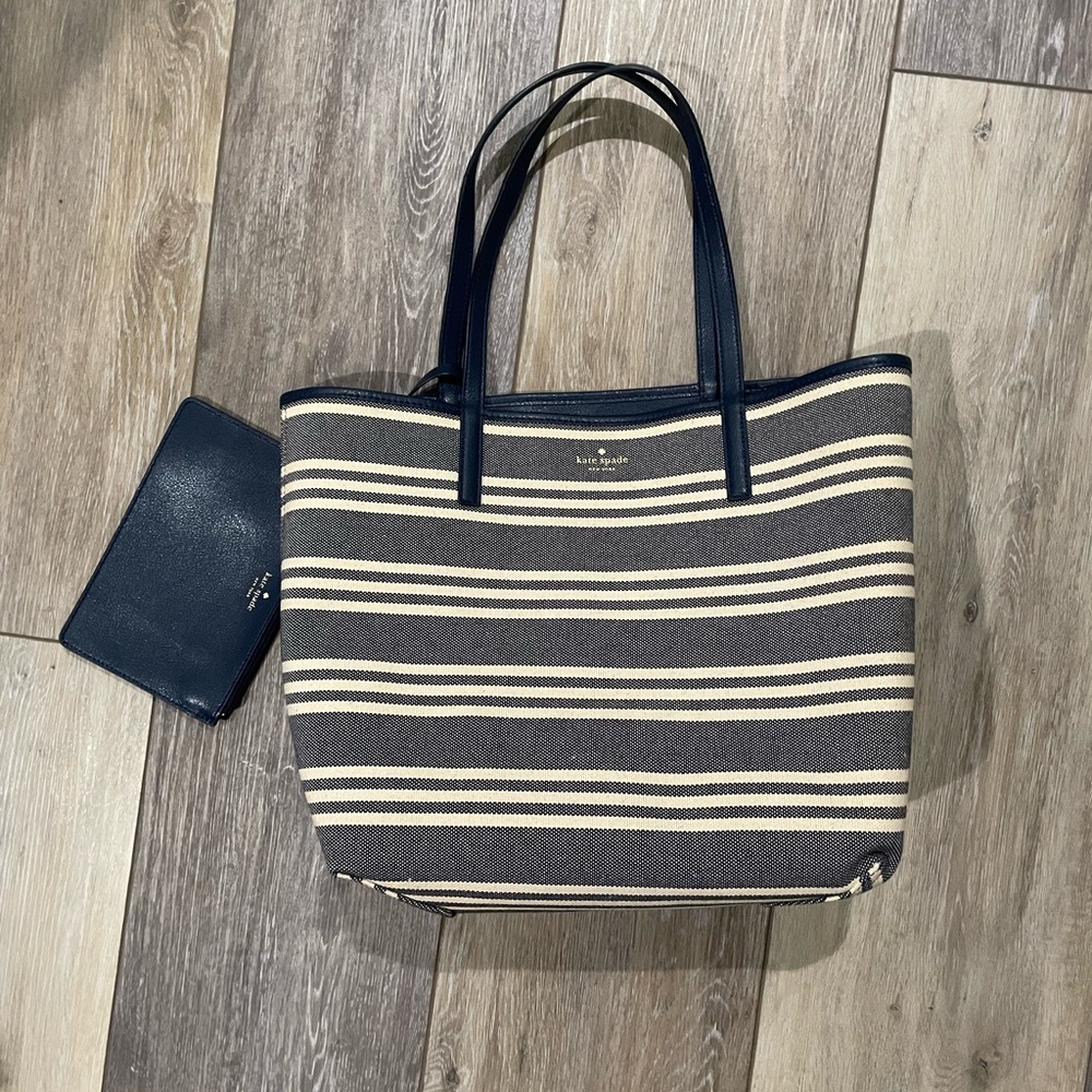 Kate Spade Navy Striped Leather Reversible Totebag